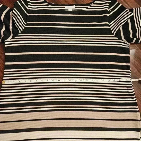 Charter Club Black Cream Striped Ribbed 3/4 Sleeve Grommet Round Neck Tunic XXL - Picture 9 of 12